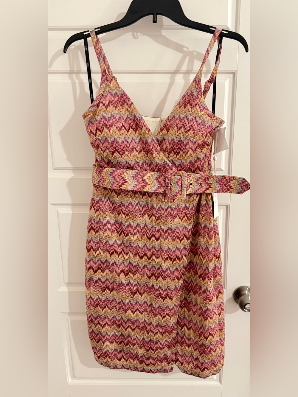Siena Women's Printed Belted Sheath Pink Multi MIDI Dress - Picture 6 of 6